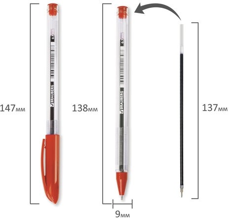 Ручка шариковая масляная BRAUBERG "Rite-Oil", КРАСНАЯ, корпус прозрачный, узел 0,7 мм, линия письма 0,35 мм, 142148