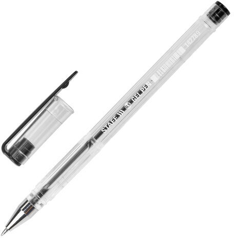 Ручка гелевая STAFF "Basic" GP-789, ЧЕРНАЯ, корпус прозрачный, хромированные детали, узел 0,5 мм, 142789