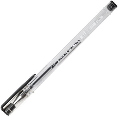 Ручка гелевая STAFF "Basic" GP-789, ЧЕРНАЯ, корпус прозрачный, хромированные детали, узел 0,5 мм, 142789