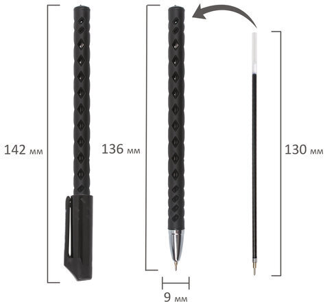 Ручка шариковая масляная BRAUBERG "Orient", ЧЕРНАЯ, корпус черный, игольчатый узел 0,7 мм, линия письма 0,35 мм, 143000