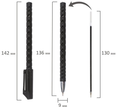 Ручка шариковая масляная BRAUBERG "Orient", ЧЕРНАЯ, корпус черный, игольчатый узел 0,7 мм, линия письма 0,35 мм, 143000