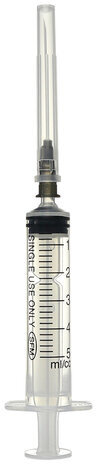 Шприц 3-х компонентный SFM, 5 мл, КОМПЛЕКТ 100 шт., в коробке, игла 0,7х40 мм - 22G, 534202
