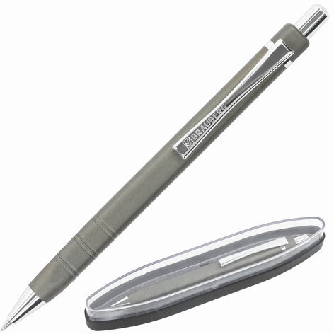 Ручка подарочная шариковая BRAUBERG Opus, СИНЯЯ, корпус серый с хромированными деталями, линия письма 0,5 мм, 143493