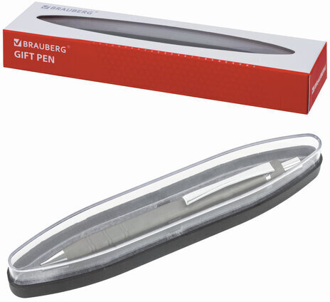 Ручка подарочная шариковая BRAUBERG Opus, СИНЯЯ, корпус серый с хромированными деталями, линия письма 0,5 мм, 143493