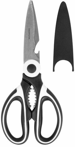 Ножницы кухонные DASWERK, 210 мм, с орехоколом, открывашкой, футляром для лезвий, 608904