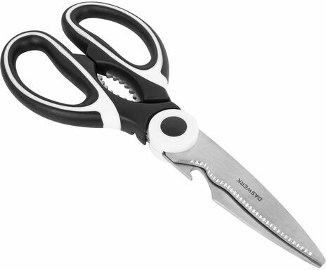 Ножницы кухонные DASWERK, 210 мм, с орехоколом, открывашкой, футляром для лезвий, 608904