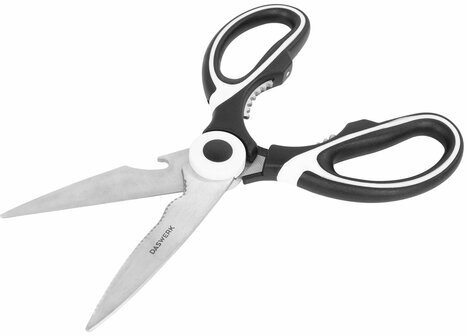 Ножницы кухонные DASWERK, 210 мм, с орехоколом, открывашкой, футляром для лезвий, 608904