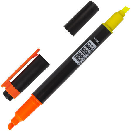 Текстовыделитель двусторонний BRAUBERG, ЖЕЛТЫЙ/ОРАНЖЕВЫЙ, линия 1-4 мм, 150843
