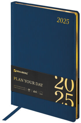 Еженедельник датированный 2025, 210х297 мм, А4, BRAUBERG "Iguana", под кожу, синий, 115949