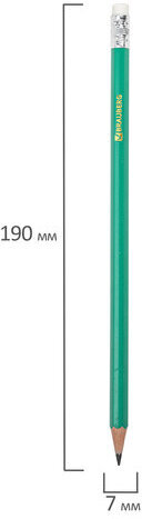 Карандаши чернографитные BRAUBERG НАБОР 12 шт., НВ, с резинкой, пластиковый зеленый корпус, 180678