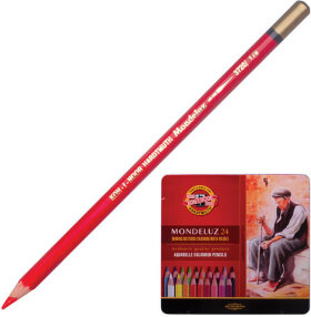 Карандаши цветные акварельные художественные KOH-I-NOOR &quot;Mondeluz&quot;, 24 цвета, 3,8 мм, заточенные, металлическая коробка, 3724024001PL