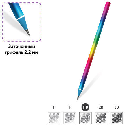 Карандаш чернографитный ЮНЛАНДИЯ "РАДУГА", 1 шт., HB, пластиковый, радужный цвет корпуса, 181786