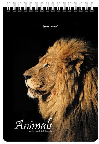 Блокнот А5 (146х206 мм), 80 л., гребень, картон, жесткая подложка, клетка, BRAUBERG, "Хищники", 114385