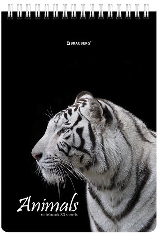 Блокнот А5 (146х206 мм), 80 л., гребень, картон, жесткая подложка, клетка, BRAUBERG, "Хищники", 114385