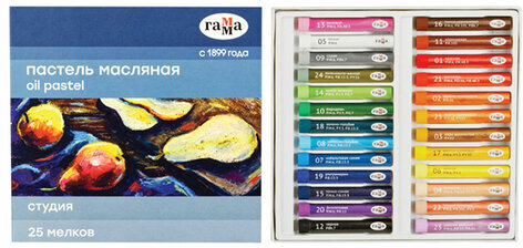 Пастель масляная ГАММА "Студия", 25 цветов, круглое сечение, картонная упаковка, 290920201