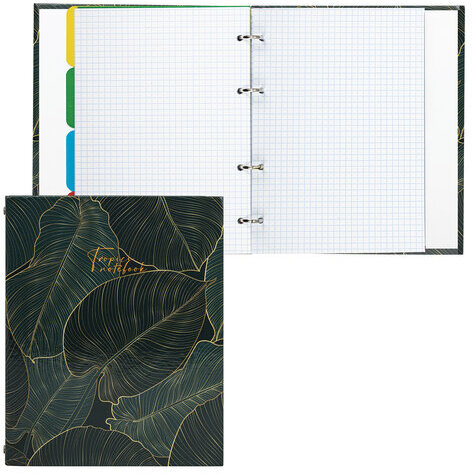 Тетрадь на кольцах А5 175х215 мм, 240 л., твердый картон, с разделителями, BRAUBERG, "Листья", 404099