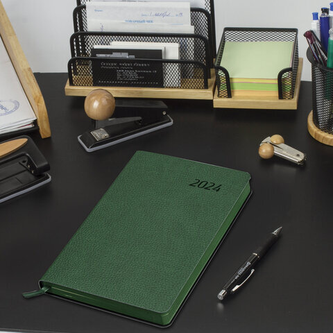 Ежедневник датированный 2024 А5 138x213 мм BRAUBERG "Stylish", под кожу, гибкий, зеленый, 114896