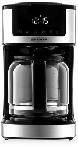 Кофеварка капельная BRAYER BR1124, 900 Вт, объем 1,8 л, LED-дисплей, поддержание температуры, черная