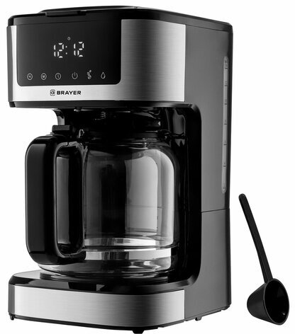 Кофеварка капельная BRAYER BR1124, 900 Вт, объем 1,8 л, LED-дисплей, поддержание температуры, черная