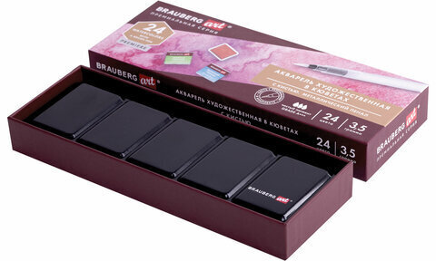 Акварель художественная кюветы НАБОР 24 цвета по 3,5 г, металлический кейс, BRAUBERG ART PREMIERE, 191773