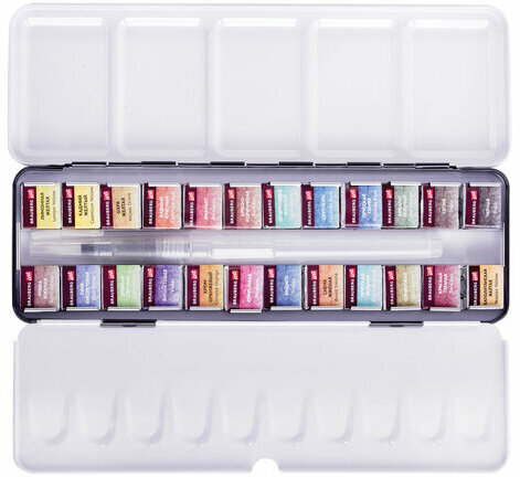 Акварель художественная кюветы НАБОР 24 цвета по 3,5 г, металлический кейс, BRAUBERG ART PREMIERE, 191773