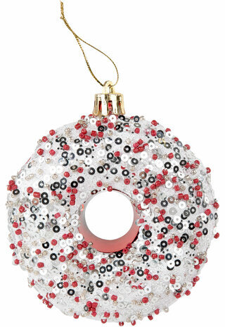 Украшение ёлочное 6 шт., 8 см, "Пончики", красный/белый, пластик, ЗОЛОТАЯ СКАЗКА, 592171