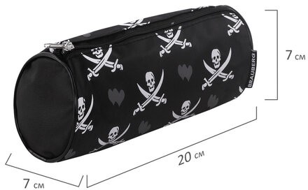 Пенал-косметичка BRAUBERG для учеников начальной школы, черный, пираты, 20х7х7 см, 223273