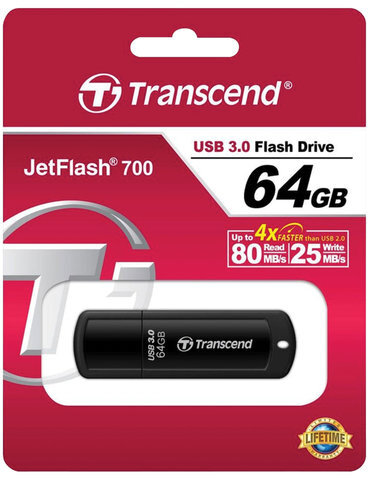 Флеш-диск 64 GB TRANSCEND Jetflash 700 USB 3.0, черный, TS64GJF700