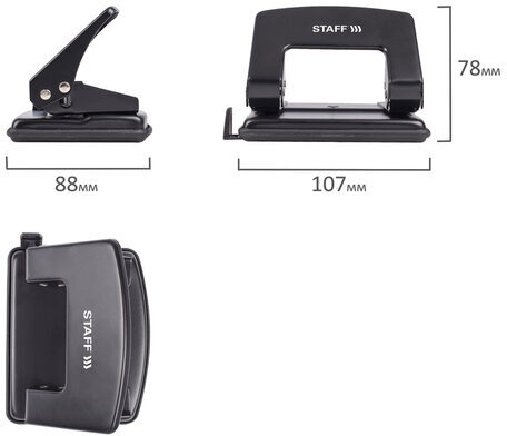 Дырокол STAFF "Manager", металлический средний, до 20 листов, черный, 224649