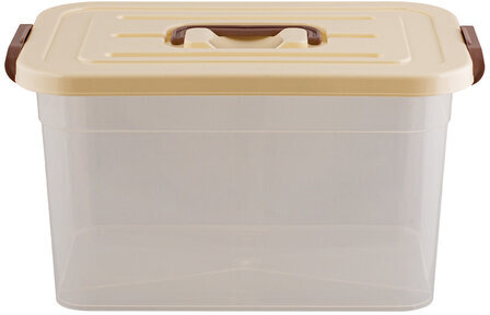 Ящик-контейнер 10 л с КРЫШКОЙ НА ЗАЩЕЛКАХ И РУЧКОЙ, 19х35х23 см, пластик, цвет прозрачный/бежевый, 810, 438100065
