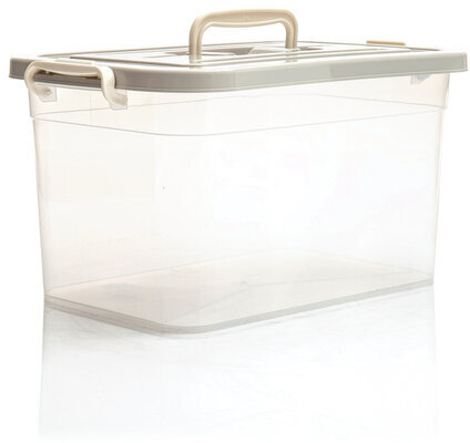 Ящик-контейнер 10 л с КРЫШКОЙ НА ЗАЩЕЛКАХ И РУЧКОЙ, 19х35х23 см, пластик, цвет прозрачный/бежевый, 810, 438100065