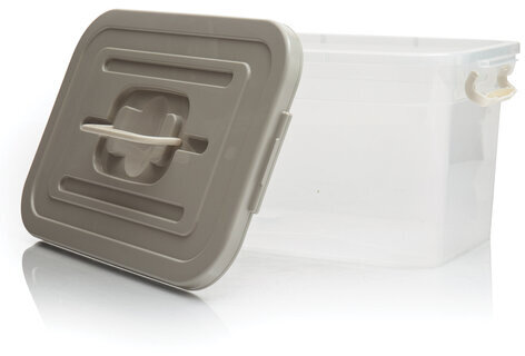 Ящик-контейнер 10 л с КРЫШКОЙ НА ЗАЩЕЛКАХ И РУЧКОЙ, 19х35х23 см, пластик, цвет прозрачный/бежевый, 810, 438100065