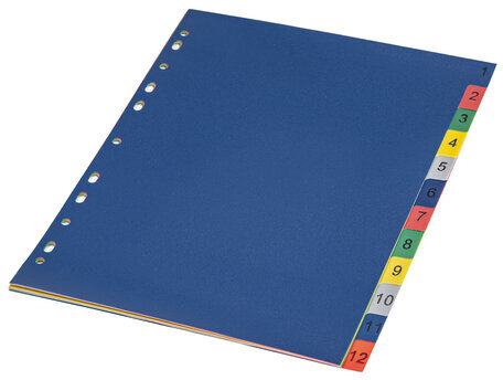 Разделитель пластиковый BRAUBERG, А4, 12 листов, цифровой 1-12, оглавление, цветной, РОССИЯ, 225610