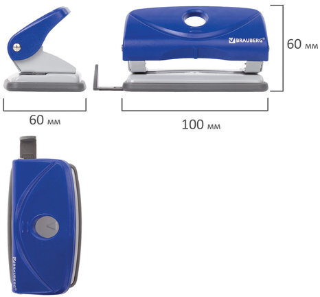 Дырокол BRAUBERG "Original", до 10 листов, синий, 227785