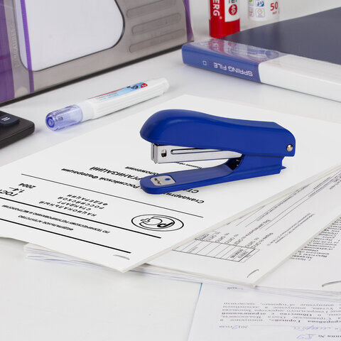 Степлер №10 STAFF "Basic", до 12 листов, с антистеплером, синий, 228738