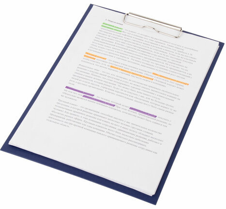 Доска-планшет STAFF "EVERYDAY" с прижимом А4 (225х316 мм), картон/бумвинил РОССИЯ, синяя, 229052