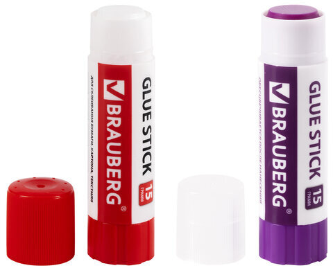 Клей-карандаш "2+1 обесцвечивающийся" BRAUBERG 15 г, 3 штуки на блистере, 229474