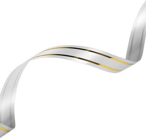 Лента упаковочная декоративная для подарков, золотые полосы, 12 мм х 45 м, белая, ЗОЛОТАЯ СКАЗКА, 591824