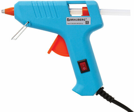 Клеевой пистолет 15 Вт для стержня 7 мм, комплект 20 стержней (10 белых + 10 прозрачных), BRAUBERG, 671052