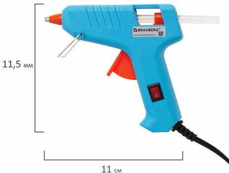 Клеевой пистолет 15 Вт для стержня 7 мм, комплект 20 стержней (10 белых + 10 прозрачных), BRAUBERG, 671052