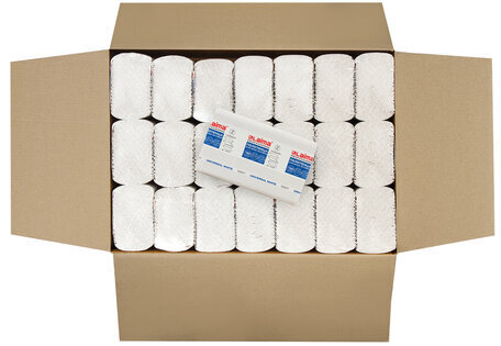 Полотенца бумажные 190 шт., LAIMA (Система H2) UNIVERSAL WHITE, 1-слойные, белые, КОМПЛЕКТ 21 пачка, 22,5х20,5 см, Z-сложения, 112517