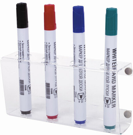 Держатель магнитный для 4 маркеров для доски (85х160 мм), прозрачный акрил, BRAUBERG, РОССИЯ, 235530