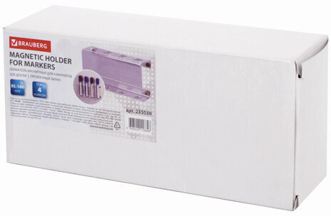 Держатель магнитный для 4 маркеров для доски (85х160 мм), прозрачный акрил, BRAUBERG, РОССИЯ, 235530