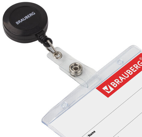 Бейдж горизонтальный (60х90 мм), с держателем-рулеткой 70 см, BRAUBERG, 235709