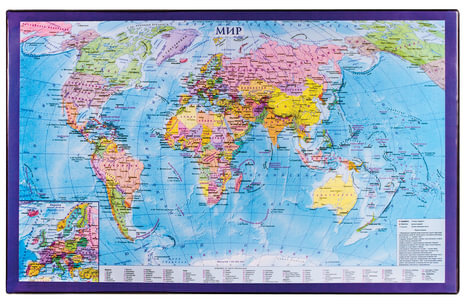 Коврик-подкладка настольный для письма (590х380 мм), с картой мира, BRAUBERG, 236777