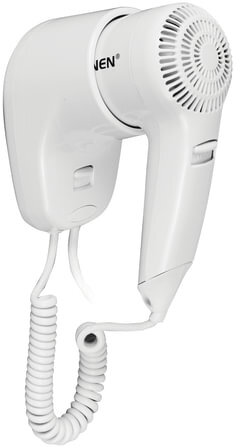 Фен для волос настенный SONNEN HD-1288, 1200 Вт, пластиковый корпус, 2 скорости, белый, 604196