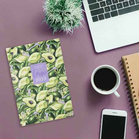 Ежедневник датированный на 2023 (145х215 мм), А5, STAFF, ламинированная обложка, "Avocado", 114194