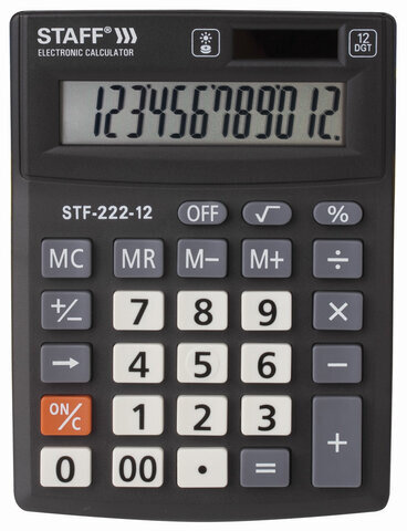 Калькулятор настольный STAFF PLUS STF-222, КОМПАКТНЫЙ (138x103 мм), 12 разрядов, двойное питание, 250420