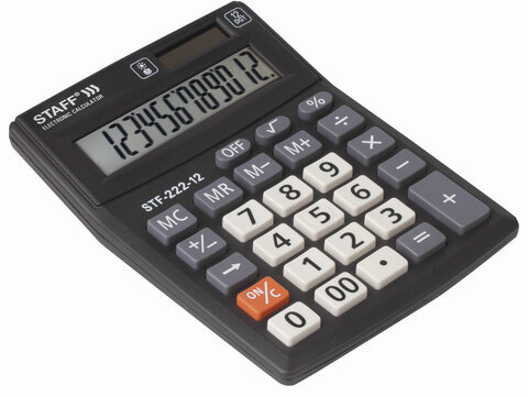 Калькулятор настольный STAFF PLUS STF-222, КОМПАКТНЫЙ (138x103 мм), 12 разрядов, двойное питание, 250420
