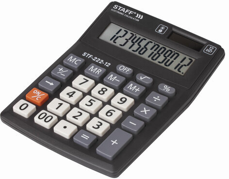 Калькулятор настольный STAFF PLUS STF-222, КОМПАКТНЫЙ (138x103 мм), 12 разрядов, двойное питание, 250420